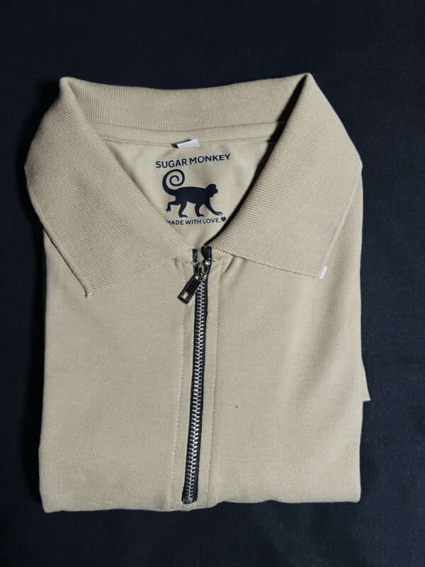 Beige Pique Semi-Zip Polo